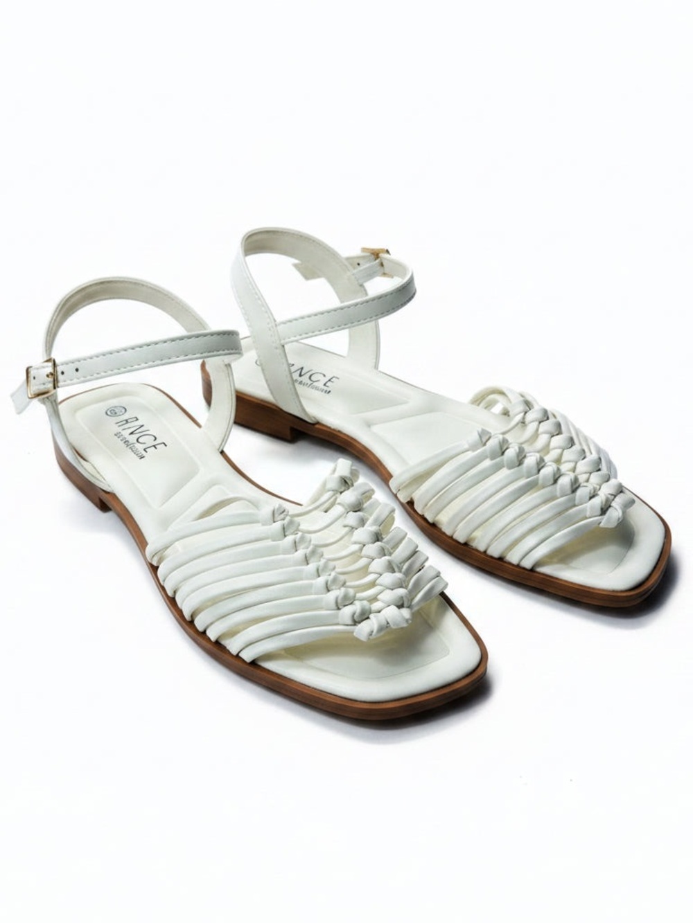 Women's White Braided Ankle-Strap Sandals
